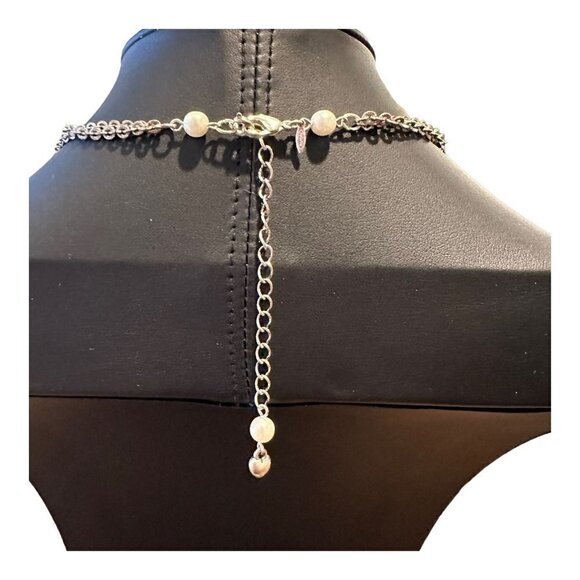 AVON Earthtone Pearlesque Multi-Strand Necklace Silvertone Stone Glass Brown 15" - Picture 8 of 16